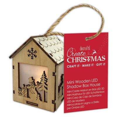 Papermania Mini Wooden LED Shadow Box House - Snowman Presents